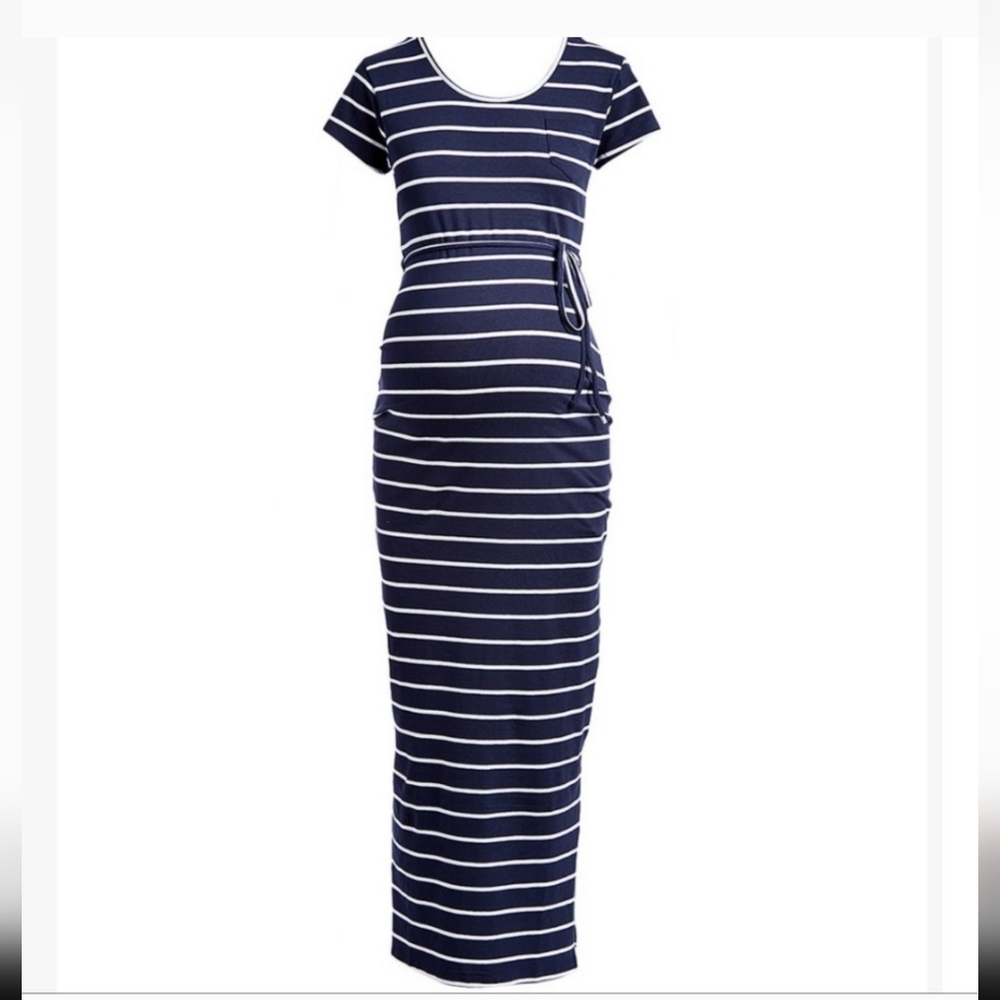 Times Two Blue and White Striped Maternity Dress